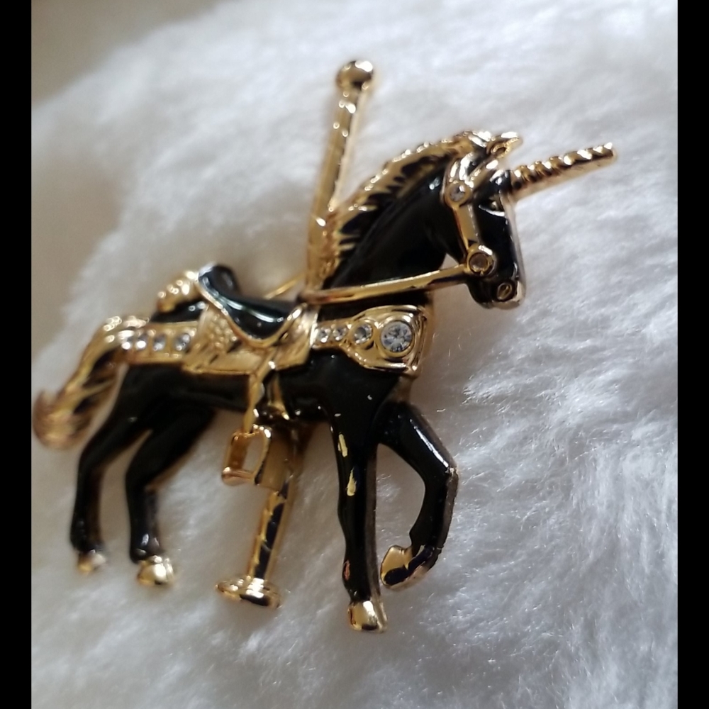 Rhinestone Unicorn Horse Carousel Brooch - Picture 8 of 8